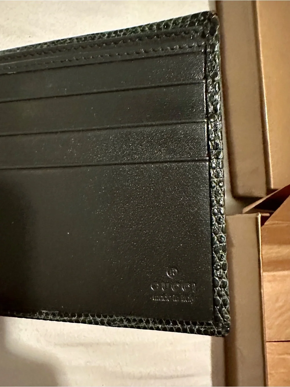 Gucci Green Lizard-Embossed Leather Bifold Wallet
